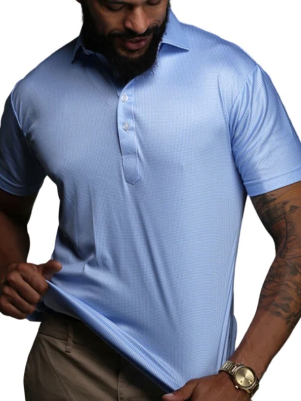 Collars & Co. Semi-Spread Collar Polo Blue Houndstooth L NWT